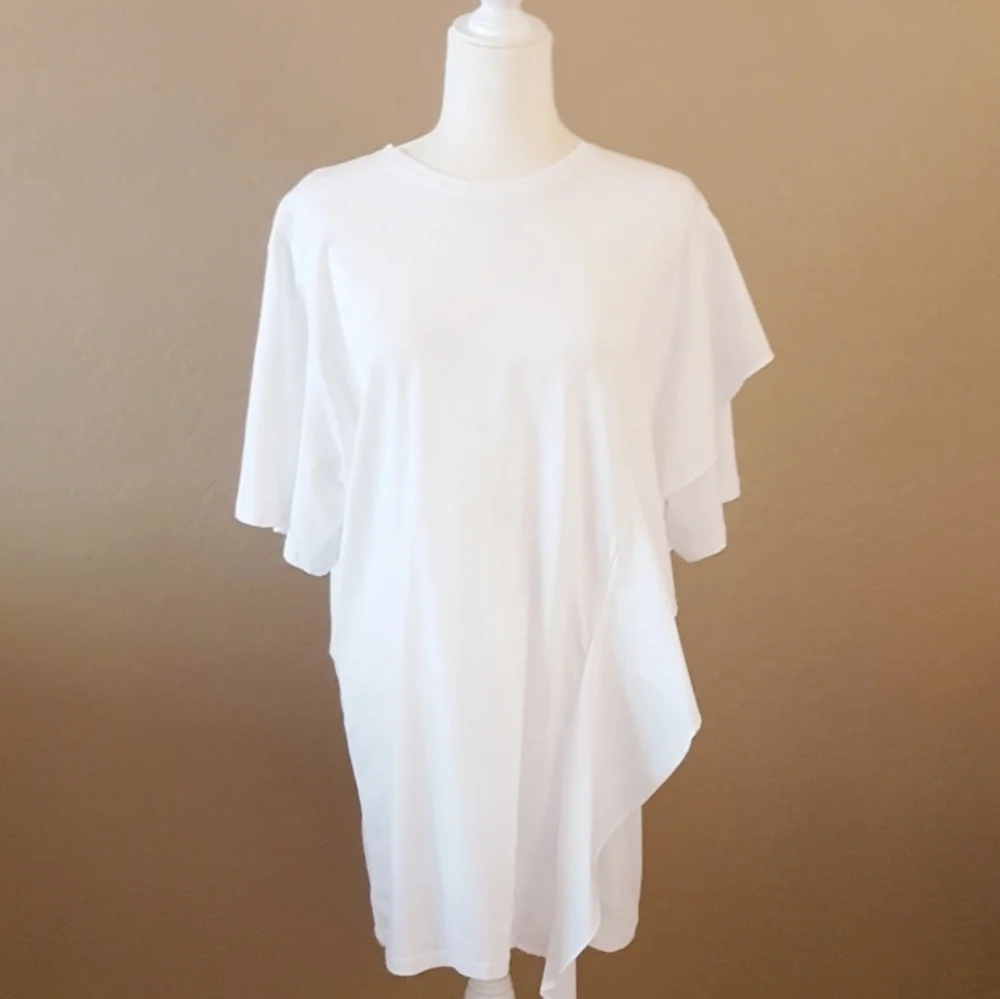 Zara White‎ Side Vertical Ruffle Tunic Top